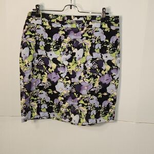 LOFT Vibrant Floral Pencil Skirt - Black, Purple, and Green